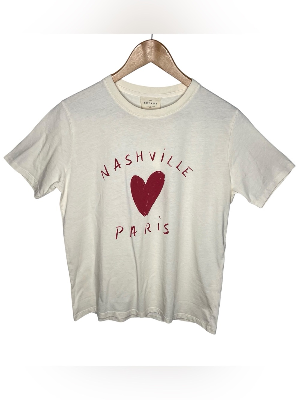 NEW Sezane Ivory Nashville Loves Paris Graphic Tee Shirt Size Small